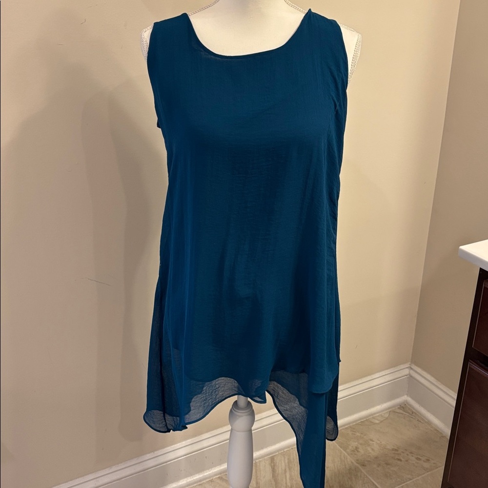 Soft Surroundings Teal Sleeveless Asymmetric Sleeveless Top